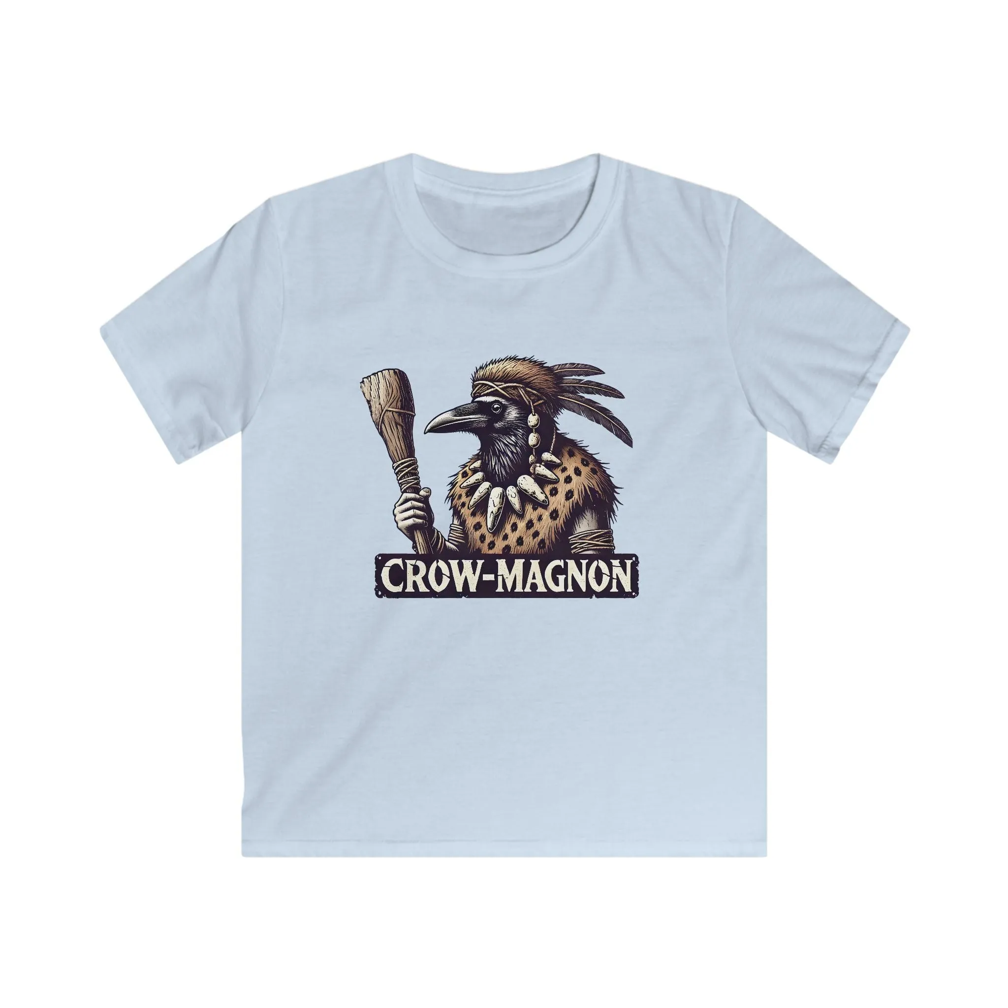 Crow-magnon Funny  Caveman Crow Meme Shirt | Funny Corvid Bird Shirt | Crow Art Bird Lover Gift | Kids Soft Style Tee
