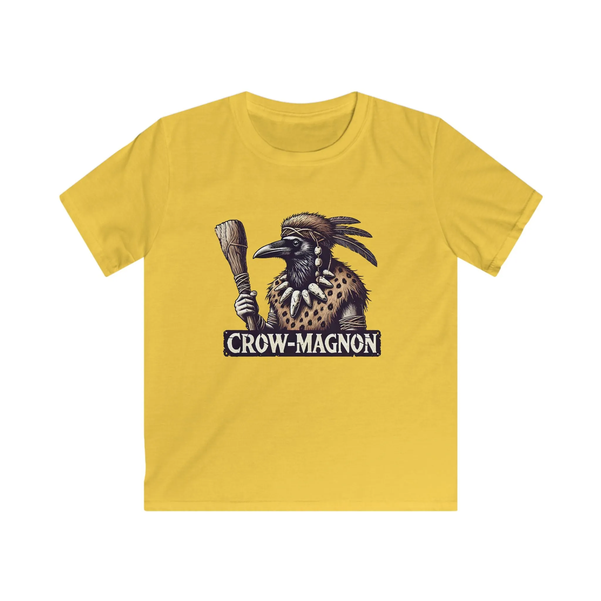 Crow-magnon Funny  Caveman Crow Meme Shirt | Funny Corvid Bird Shirt | Crow Art Bird Lover Gift | Kids Soft Style Tee