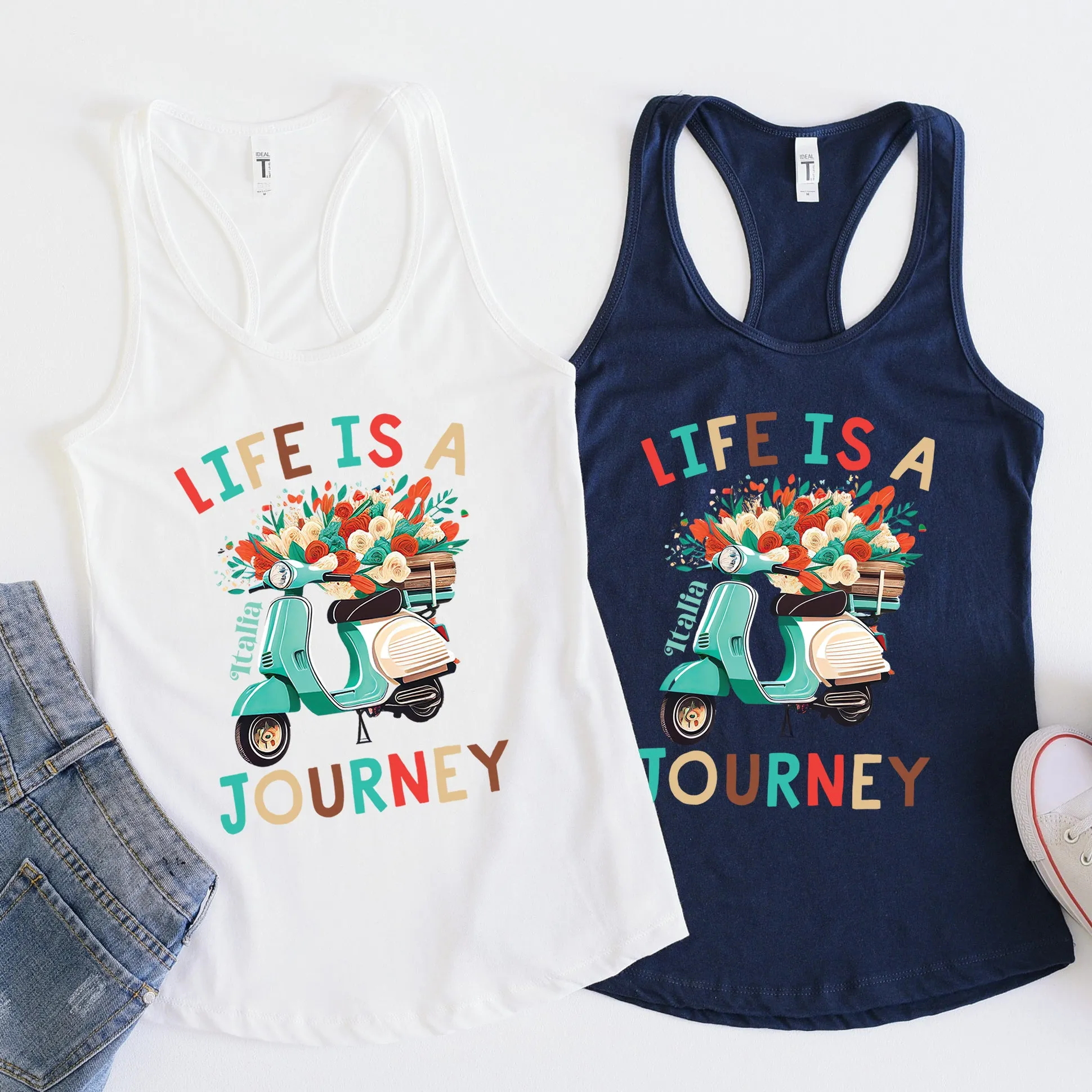 Life Is A Journey Italy Shirt | Italy Travel Gifts | Italy Vacation Shirt | Gift For Her | Women's Slim-fit Racerback Tank Top