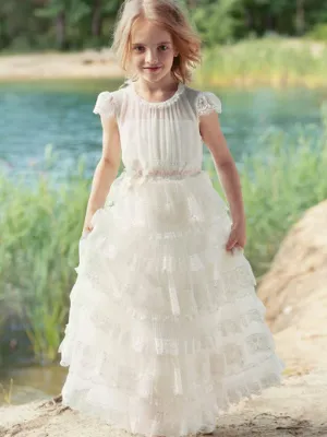 Lovely Round Neck Sleeveless A Line Tulle Flower Girl DressesGTE2136