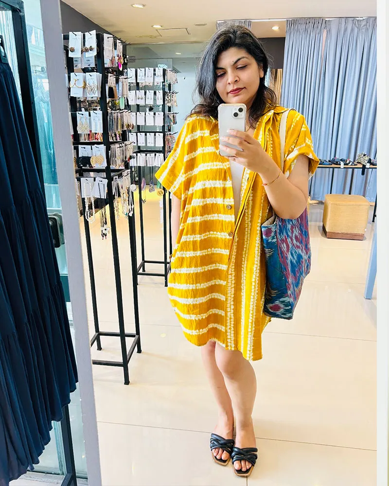 Organic Tie and Dye Yellow Shirt Dress