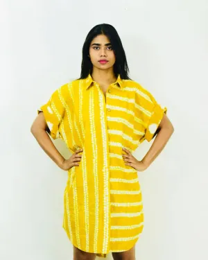 Organic Tie and Dye Yellow Shirt Dress