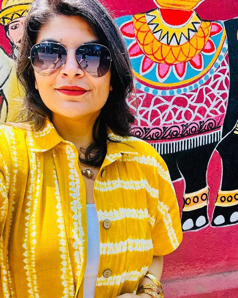 Organic Tie and Dye Yellow Shirt Dress