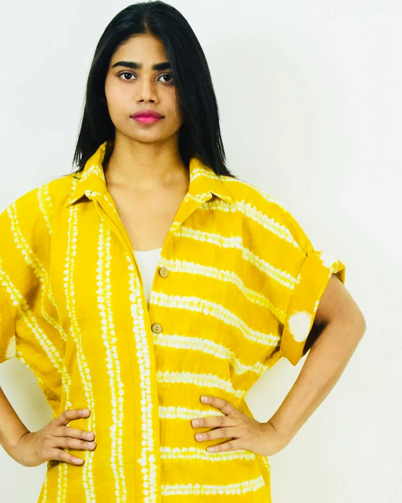 Organic Tie and Dye Yellow Shirt Dress