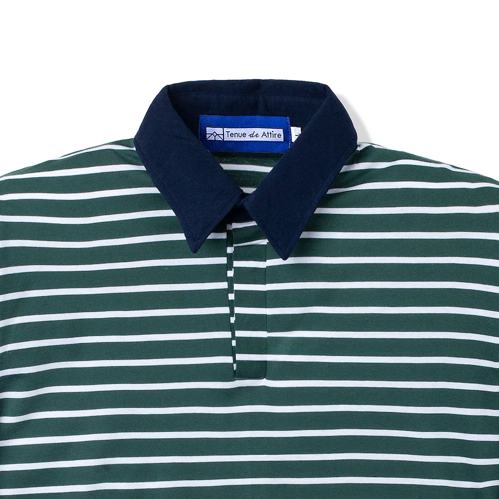 Rugby Polo Stripes Green Navy Long Sleeve