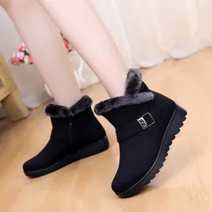 Women Snow Boots Warm Short Fur Plush Winter Ankle Boot Plus Size Platform Ladies Suede Zip Shoes Female Comfort Drop Shipping